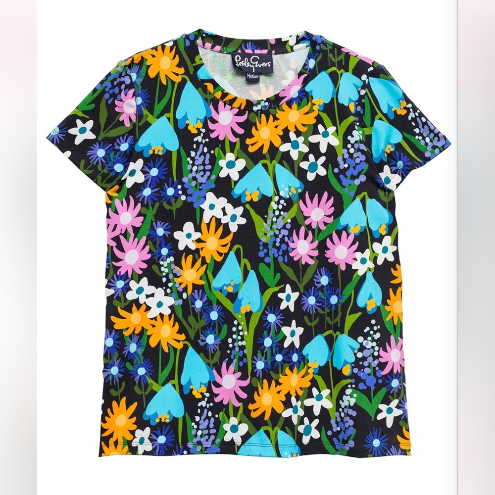 Lesley Evers MAISIE cotton tee Wildflowers Blue L